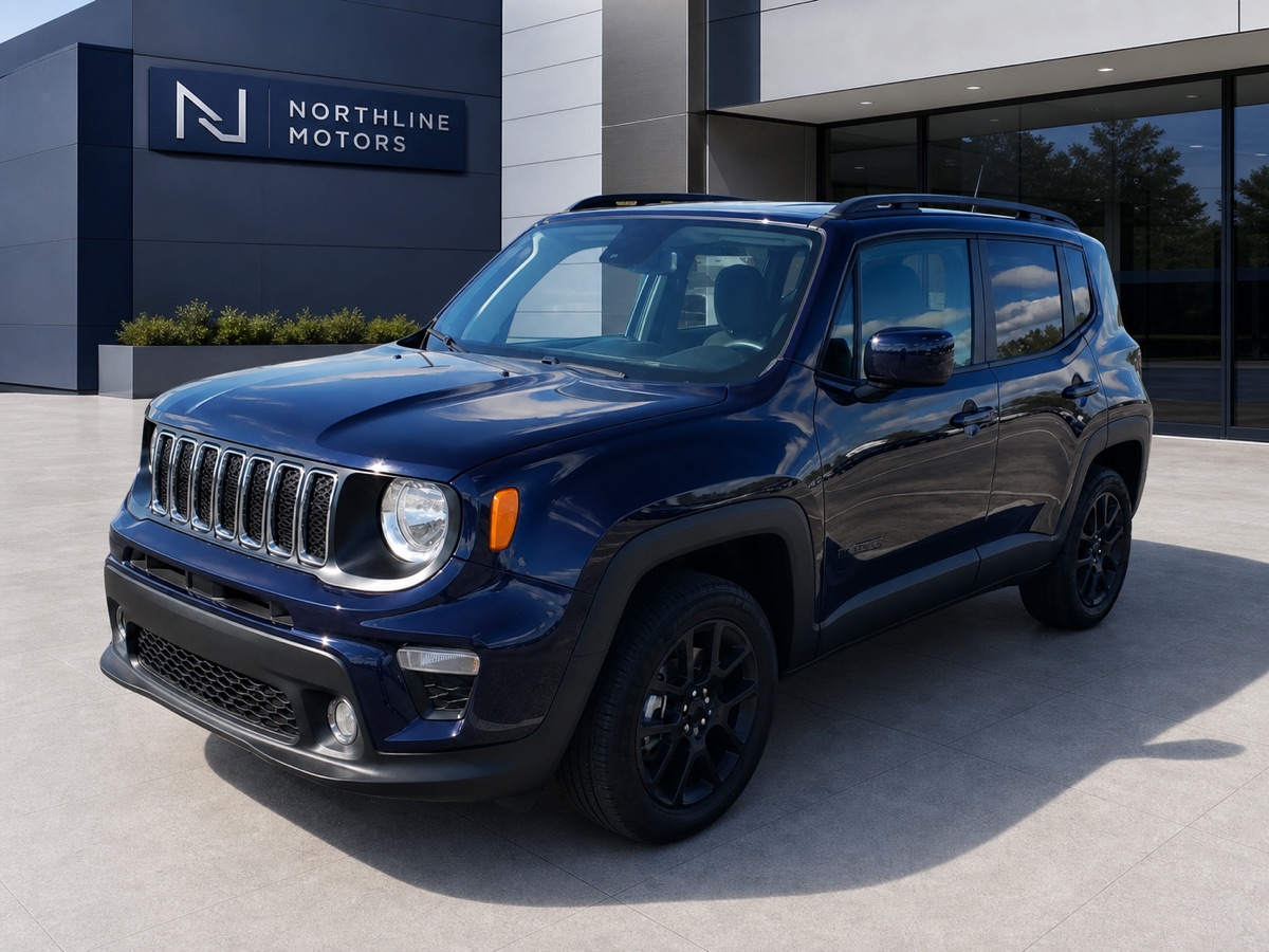 Dark blue SUV in a fictional Northline Motors branded dealership scene